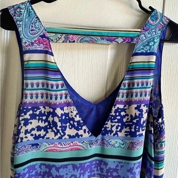 Umgee Maxi Multicolor Purple Paisley Stripes Beach Double lined Coastal Dress M - Picture 7 of 7